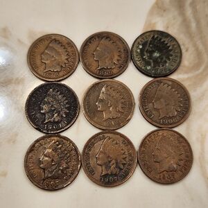 Lot Of Vintage Indian Head Pennies Collection 9 Coins!!